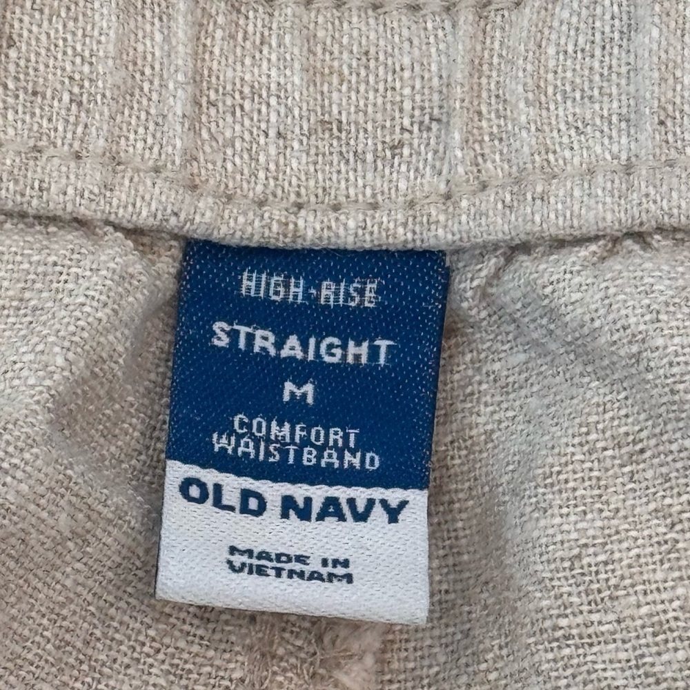 Old Navy Size M High-Rise Comfort Waistband Straight Natural Linen Cropped Pants - Picture 6 of 7